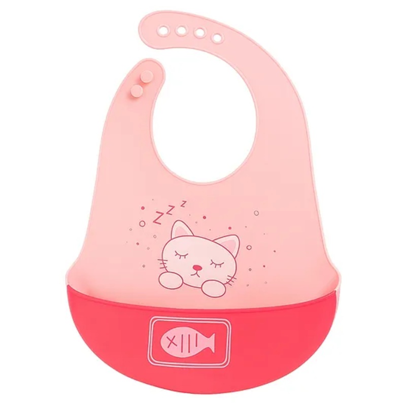 Bunniez Waterproof Silicone Bibs with Adjustable Snap Buttons for Infants & Toddlers, Fancy Design for 3+ months (Pink)