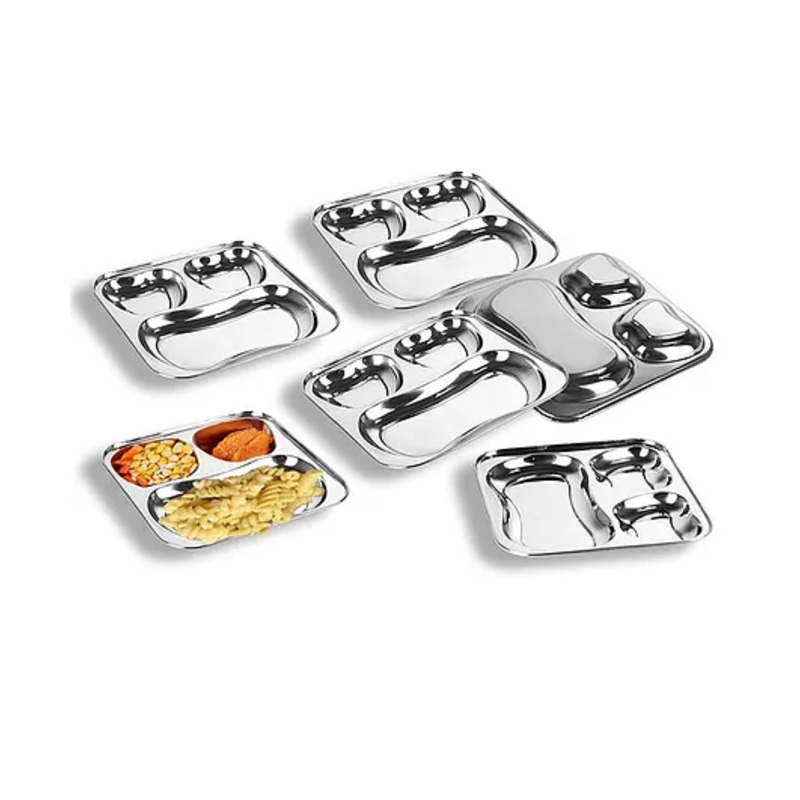 CutTales Pack of 6 Stainless Steel Apple-Shaped 3-Section Compartment Plate, Food Grade & Child Safe