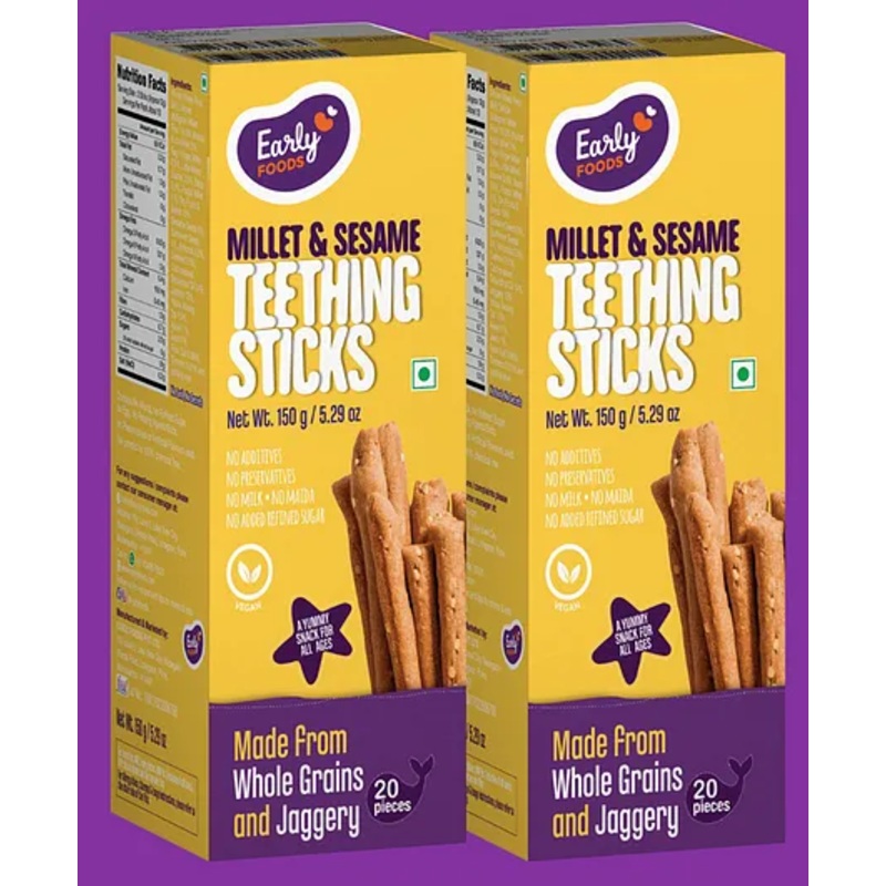Early Foods Millet & Sesame Jaggery Teething Sticks Combo, Natural Ingredients, No Preservatives – 300g Twin Pack