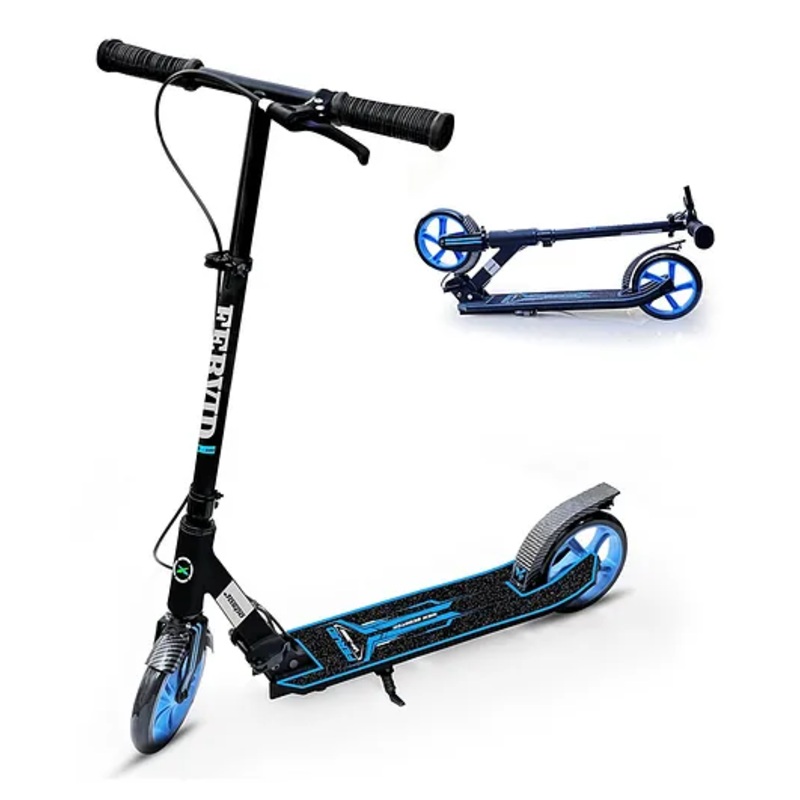 Jaspo Fervid Vx-300 Aluminum Kick Scooter 175Mm Pu Wheels, Weight Limit 120 Kg,Front Rear Brakes,Grip Surface,for Tar Roads,3 Size Adjustments for Kids Youth & Adults (Fervid, Blue)