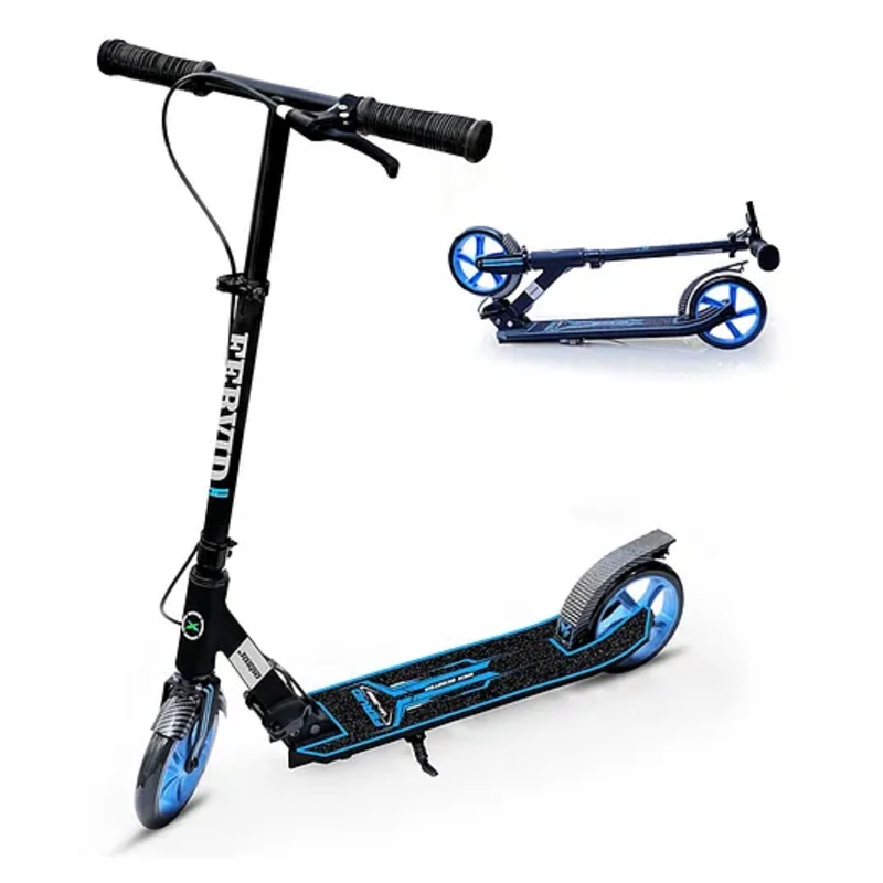 Jaspo Fervid VX-300 Aluminum Kick Scooter 175mm PU Wheels, Weight Limit 120 Kg,Front & Rear Brakes,Grip Surface,for Tar Roads, Smooth Surface,3 Size adjustments for Kids Youth & Adults (Blue & Black)