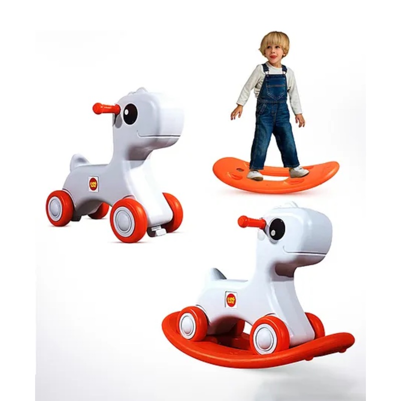 Kidsmate 3-in-1 Baby Push Ride-On, Rocking Horse & Balance Board | Safe, Non-Toxic & Durable Toy for Toddlers | Silent Wheels & Back Support | Indoor & Outdoor Fun Perfect for Kids 1-4 Yrs – White
