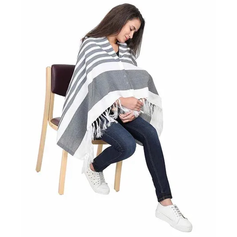 Lulamom Striped Nursing Shawl – Navy Blue