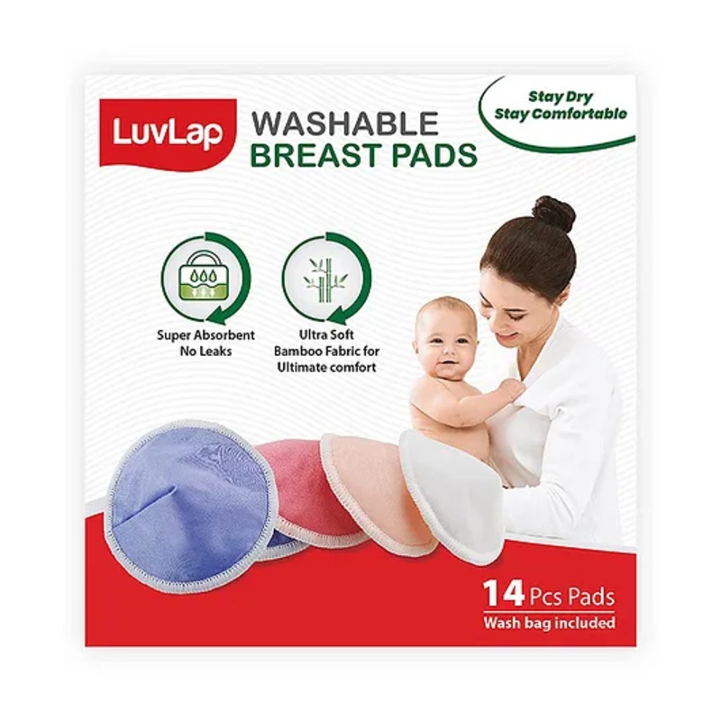 LuvLap Natural Bamboo Washable Nursing Breast Pads, Pastel Shades, 14pcs, Multicolour, Includes Laundry Bag
