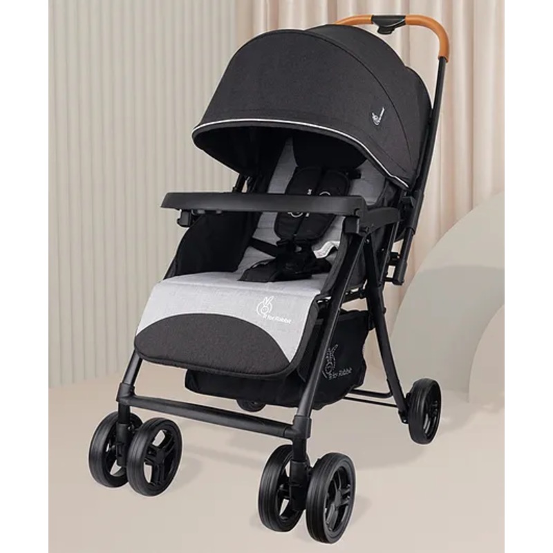 R for Rabbit Poppins Joy Stylish Baby Stroller | Pram for Kids with Reversible Handle | New Born Babies Stroller for 0 to 3 Years Boy and Girl (Black Grey)