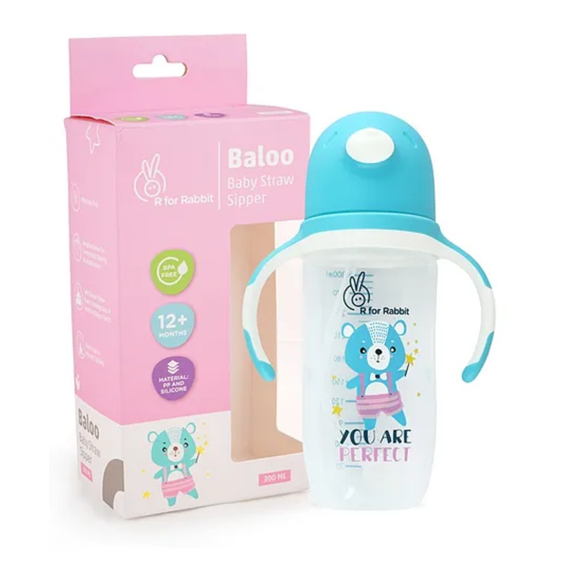 R for Rabbit Premium Baloo Baby Straw Sipper Bottle |10 fl oz | Anti Spill Sippy Cup with Soft Silicone Straw BPA Free & Non Toxic for Baby or Kids of 12+ Months -( 300 ml Blue)