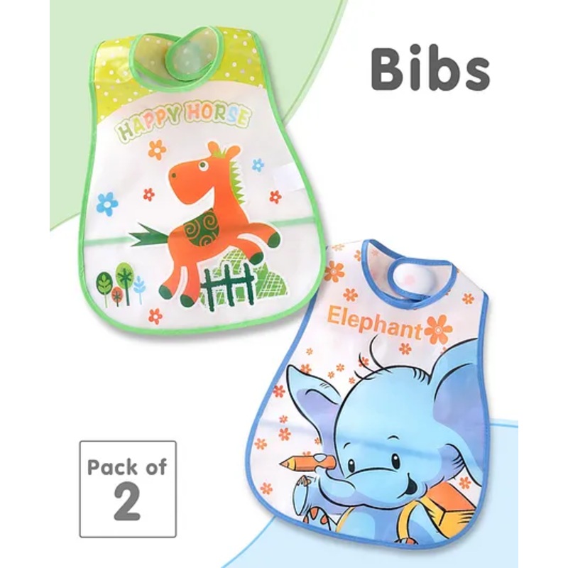Sleeveless Waterproof Printed Apron Bibs- Pack of 2-  (Print & Color May vary) & Green