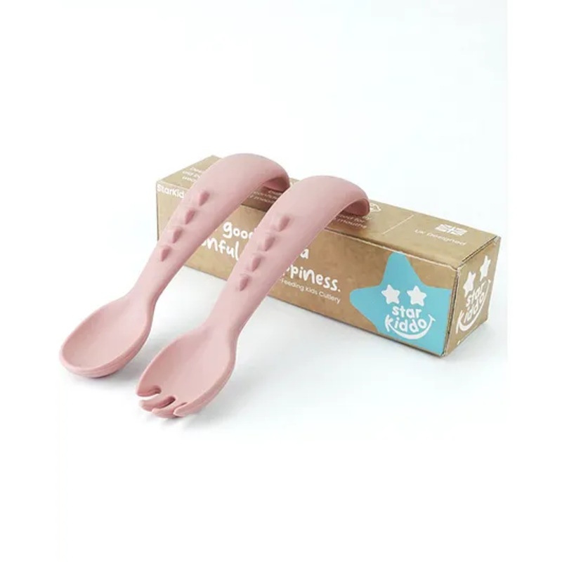 Starkiddo Baby Silicone Soft Spoon and Fork Set- Pink