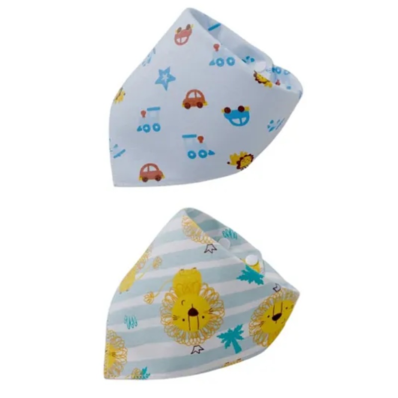 SYGA Baby Feeding Bibs Unisex Baby Triangular Cotton Bibs Adjustable Closure for Infant Toddler 0 to 2 Years Baby – Pack Of 2 (Car Lion)