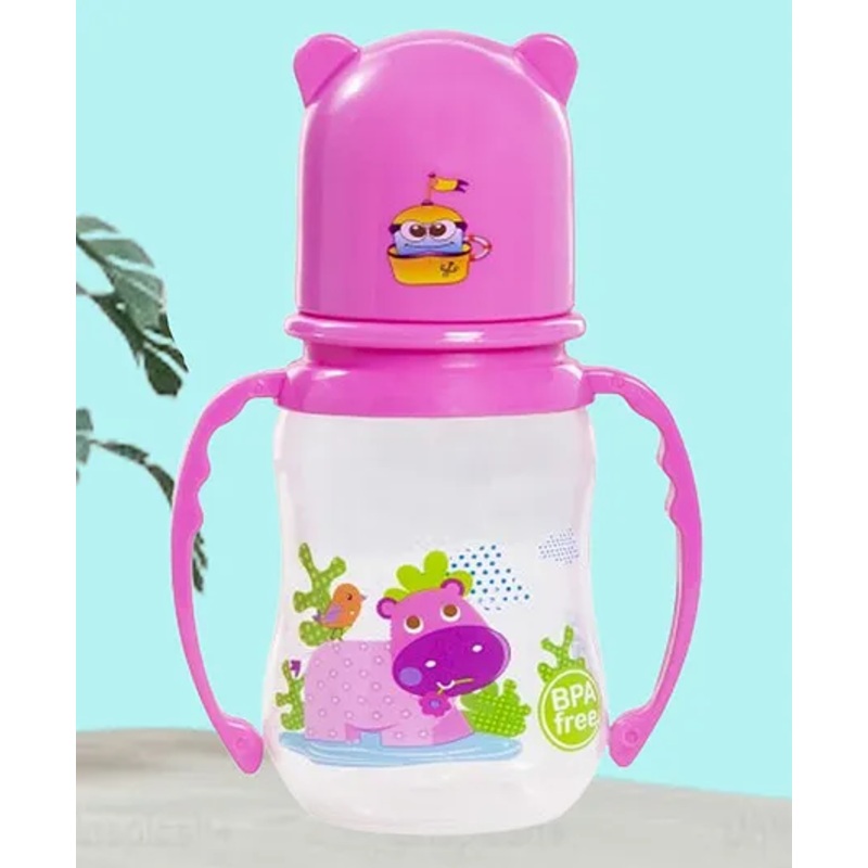 Tinny Tots Baby Feeding Sipper Liquids Milk Polypropylene Slim Neck Bottle With Anti-Colic Silicone Nipple Feeder BPA Free Wth Handles  (125 ml – RED)