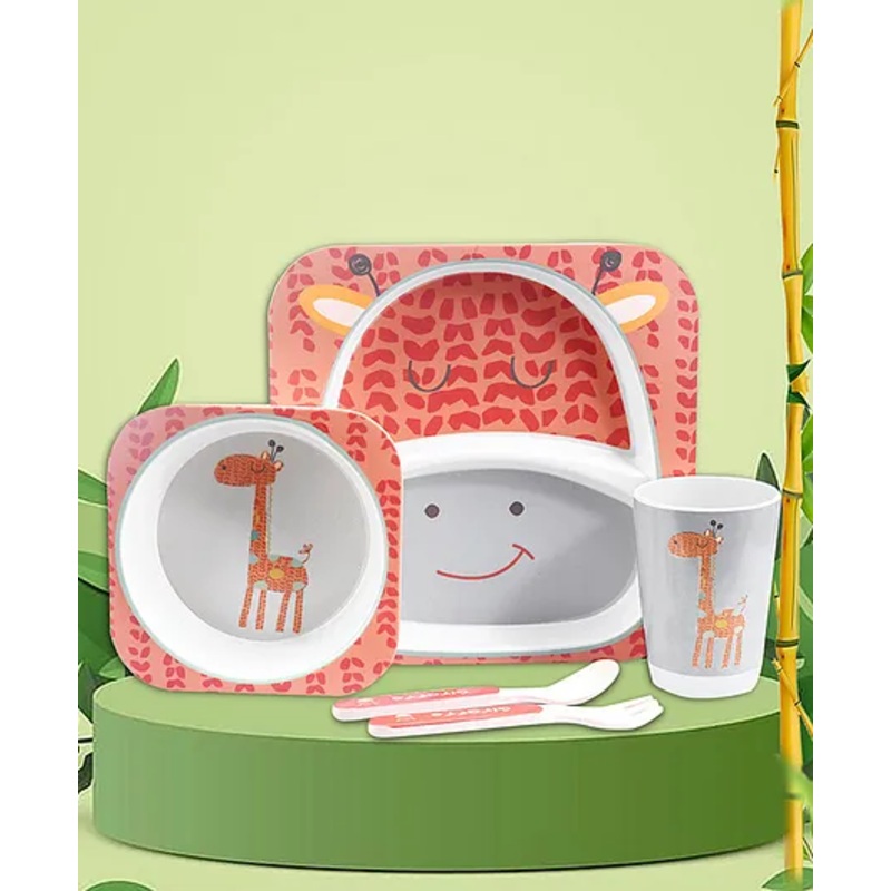 Tony Stark Bamboo Baby Feeding Set – 5-Piece Tableware for Toddlers, Kids & Babies Includes Plate, Bowl, Cup, Spoon, Fork – BPA-Free, Eco-Friendly |Organic & Natural (Giraffe)