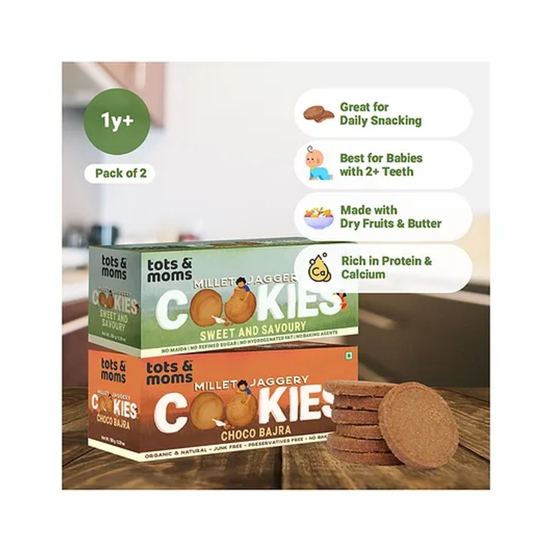 Tots & Moms Millet & Jaggery Cookies | Sweet & Savory | Choco Bajra | 150g Each