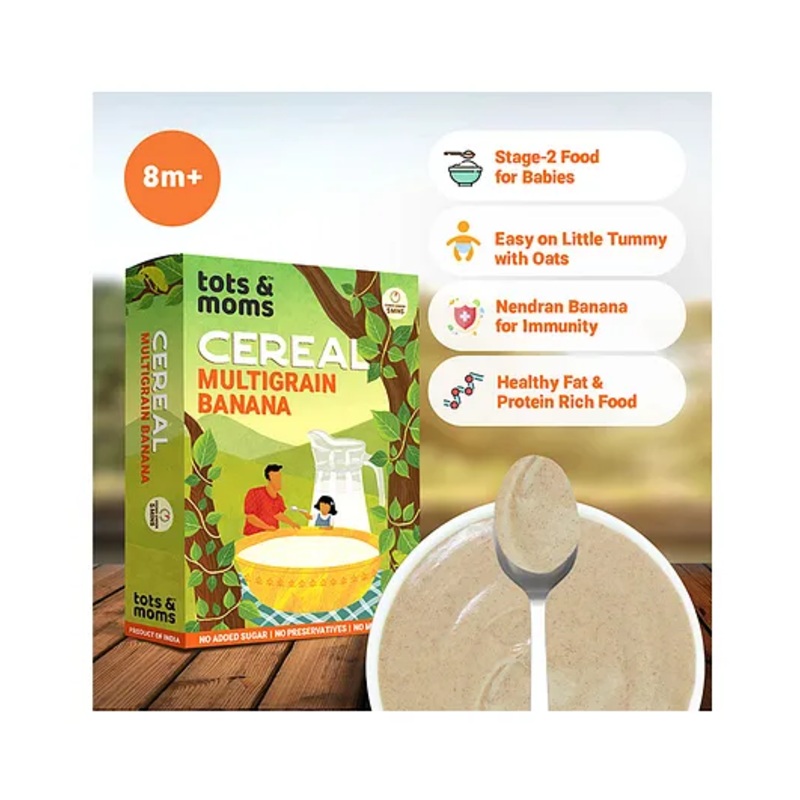 Tots & Moms Multigrain Raw Kerala Banana Baby Cereal – 8+ Months, 200g , Rich in Iron and Calcium , also with Pulses, Dry Fruits & Nuts , Weight Gaining Creamy Healthy Porridge Mix