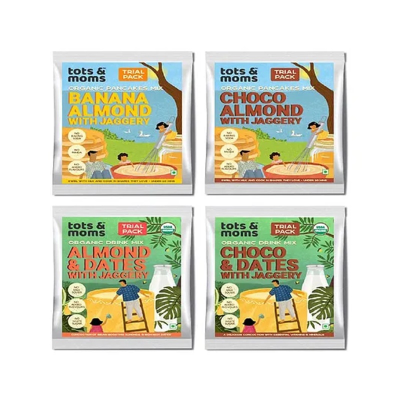 Tots & Moms Organic Pancake & Drink Mix Combo – Nutritious Baby Food Trial Pack, 6-18M, 50g Each