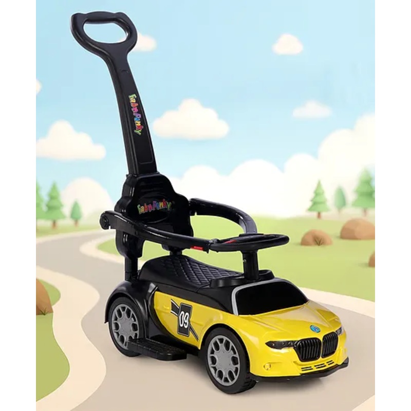 3 in 1 Manual Push Ride on Car with Parent Push Handle – Yellow