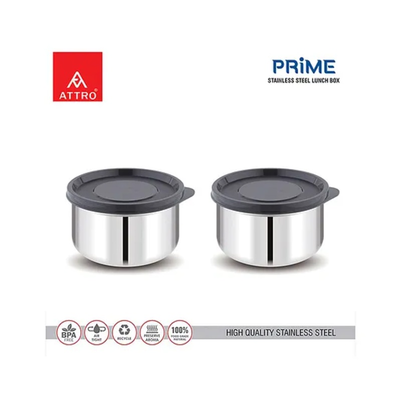 Attro Prime Stainless Steel Single Wall Airtight & Leak Proof Storage Containers – Black