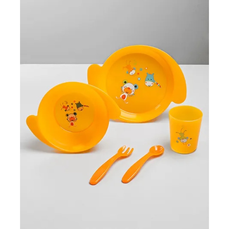 Babyhug 5 Piece Feeding set Animal Print- Yellow