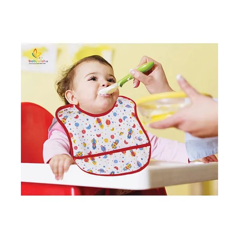 babywish Food Catcher Bib Astronaut Print – Red