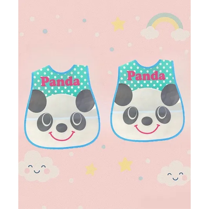 Badal Kidz Plastic Waterproof Baby Feeding Apron with BIB 2 panda design – GREEN & GREEN(Pack of 2)