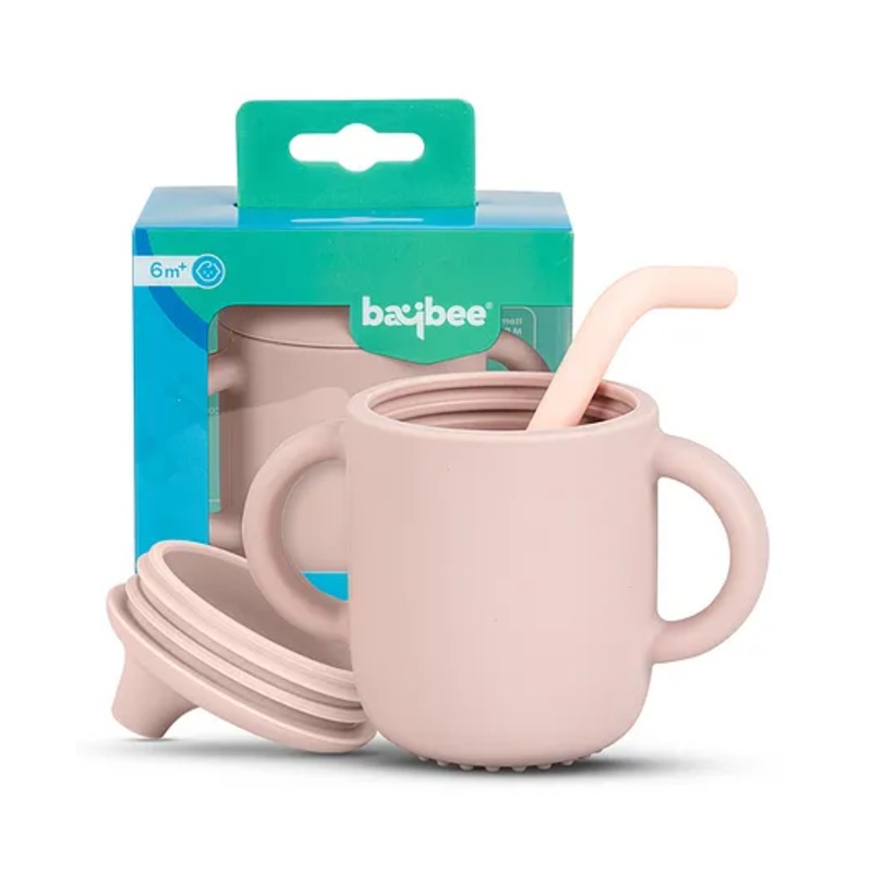 Baybee Silicone Baby Spout Sippy Cup with Soft Silicone Straw & Handles 120 ml – Pink