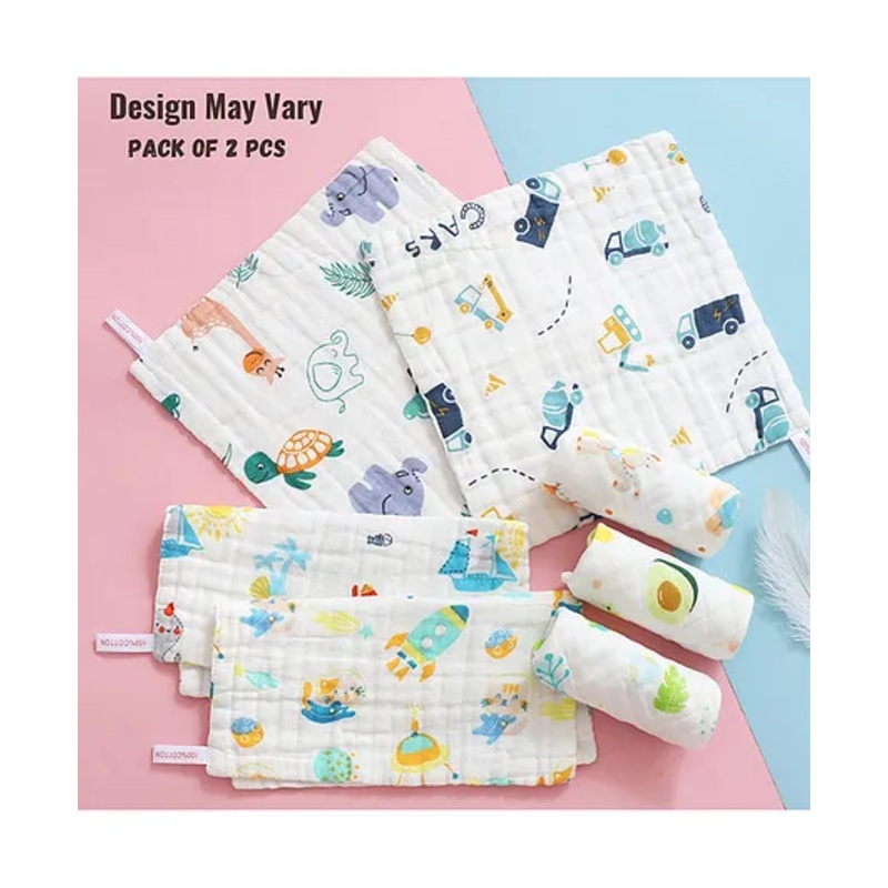 BitFeex Baby Face Towels for Boys Girls Fleece Muslin Wash Cloth Cute Pattern-Design May Vary, Pack of 2 Pcs