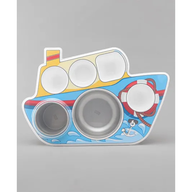 Boat Shaped  Section Plate with Fork & Spoon – Blue