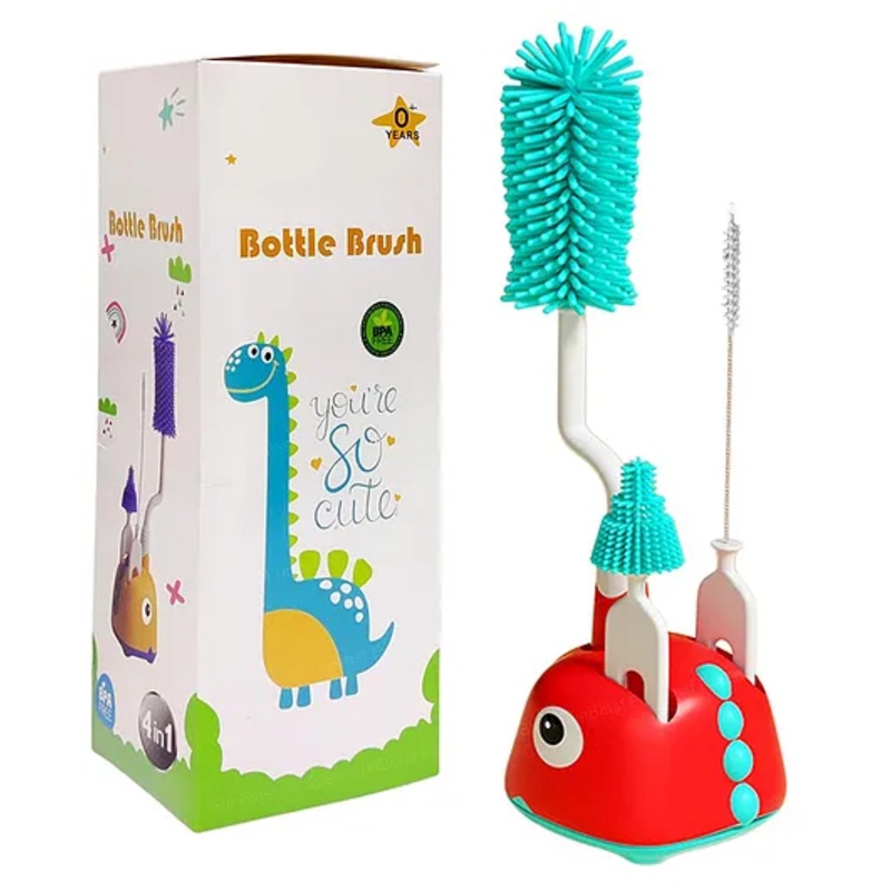 FunBlast Bottle Cleaning Brush Set with Stand 4-Pieces – Red