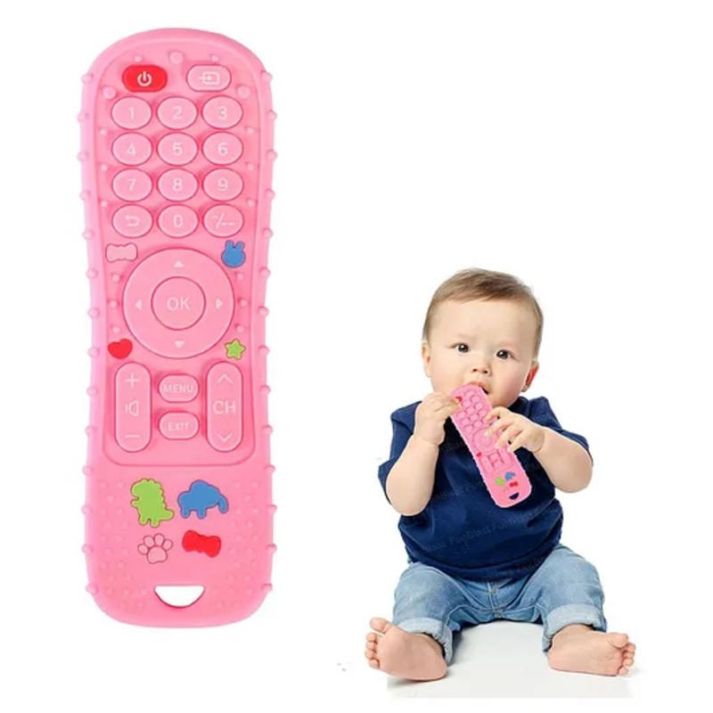 FunBlast Remote Shaped Silicone Teether Toy for Babies  Pack of 1 Pink