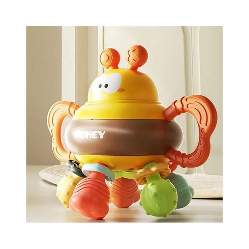 HAPPY HUES Silicone Rattle & Teether Toy- Baby Silicone Teething Toys – Sensory Toys-6 Months+