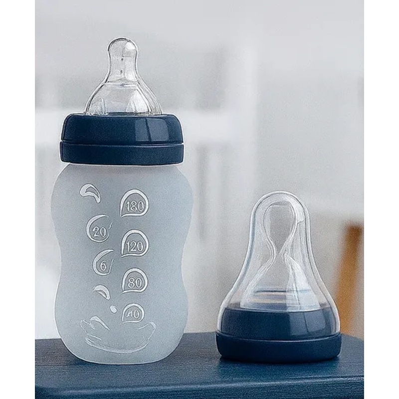 KIDS BASIC 2 In 1 Silicone Feeder & Nipple With Silicone Squeeze Bottle, 180 ml- Blue