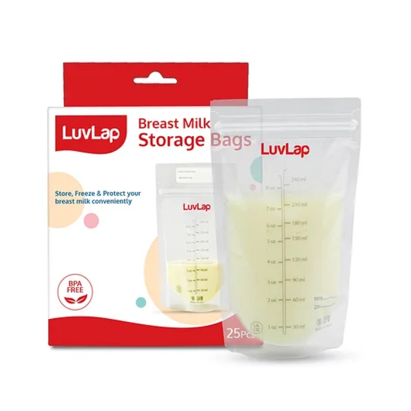 Luv Lap LuvLap Baby Breast Milk Storage Bags (Pack of 25), BPA Free Disposable Milk Freezer Bags for Breast Feeding, Transparent