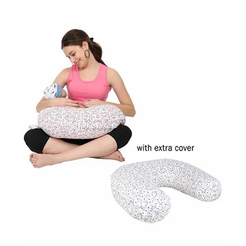 Nene Multifunction Nursing Printed Pillow with Additional Pillow Cover – Pink Grey