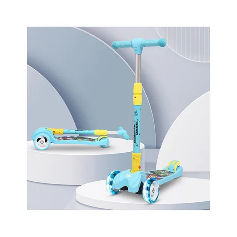 R for Rabbit Road Runner Scooter for Kids of 3 to 14 Years Age 4 Adjustable Height, Foldable, LED PU Wheels & Weight Capacity 75 kgs Kick Scooter with Brakes (Blue)