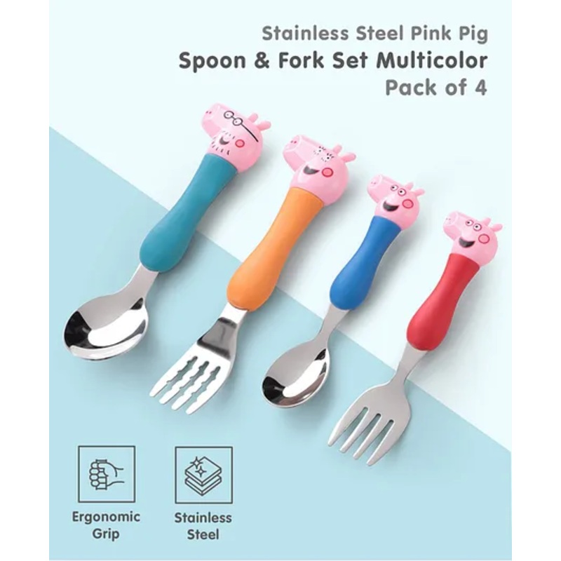 Stainless Steel Pink Pig Spoon & Fork Set Multicolor – Pack of 4