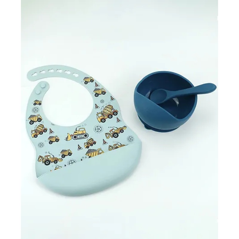 StarKiddo Smart Silicone Suction Bowl & Spoon with Waterproof Bib – Blue