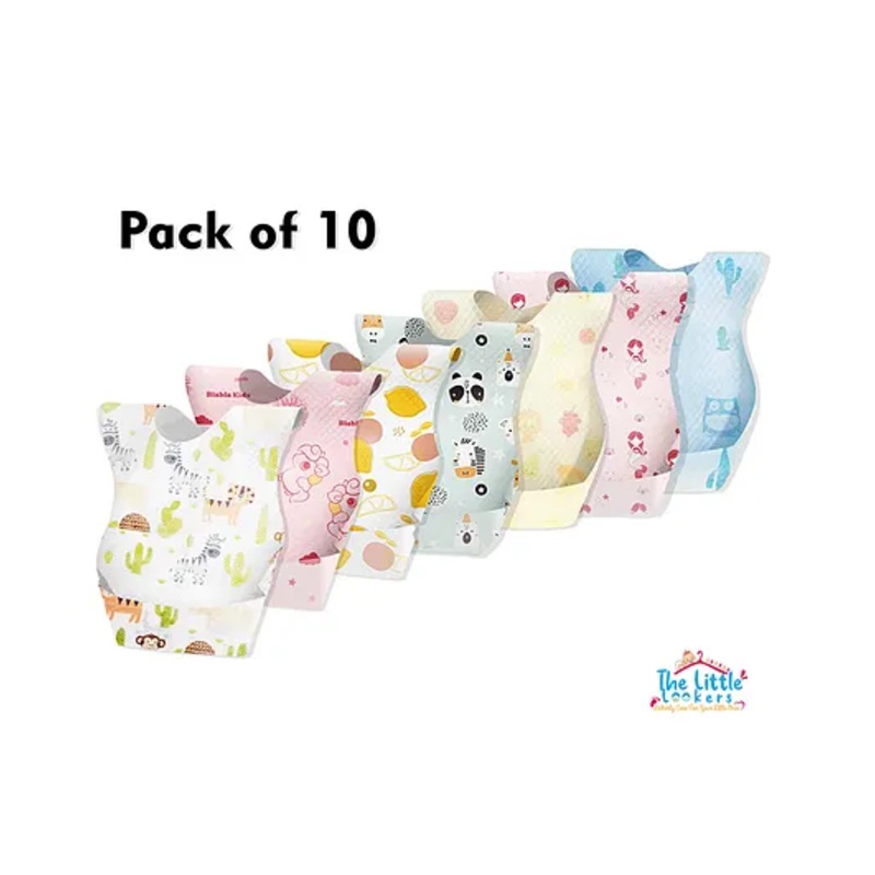 The Little Lookers Disposable Bibs Animals Print Pack of 10 – Pink