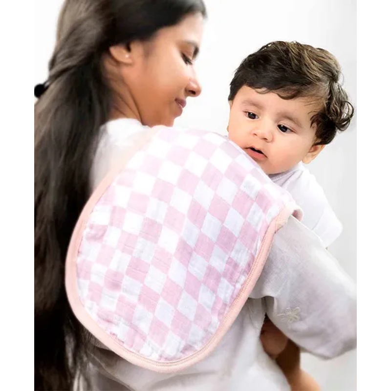 Theoni Cotton Muslin 3Layer burpy bib-Violet Chequer