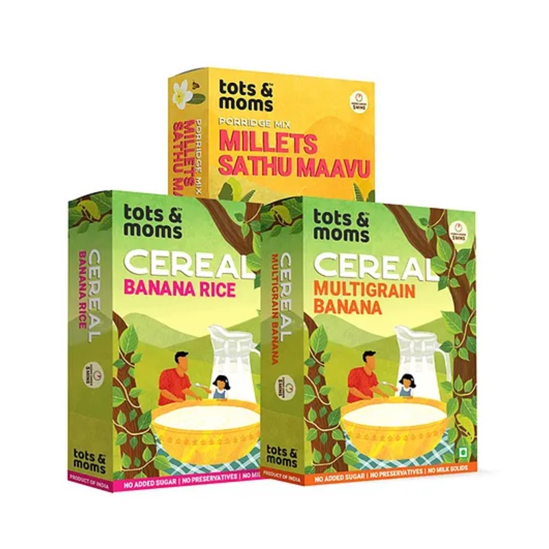 Tots & Moms Foods Stage 2 Porridge and Cereal Combo Pack of 3 – 200 gm each