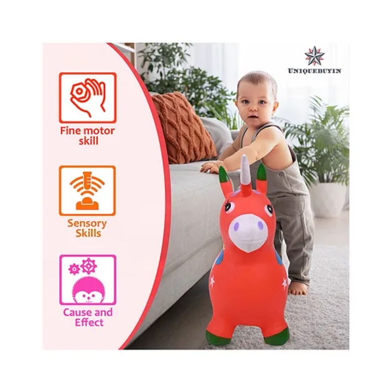 Uniquebuyin Sport Inflatable Rubber Jumping and Riding Horse Bouncing Horse Hopper Animal Toy for Kids with Double Quick II Hand Air Pump – pack of 1 Assorted color