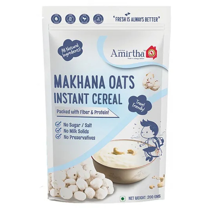 Amirtha Health Foods – Makhana Oats Instant Cereal | Travel friendly | Nutrition rich |  No sweetener or salt- 200 g
