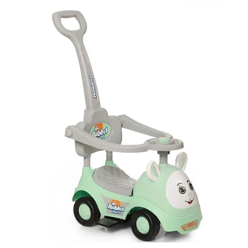 Funride Ride On Push Car Rabbit 3 in 1 Rider with Removable Parental Handle Musical Push Car with Lights and Utility Storage Toy Box – Green