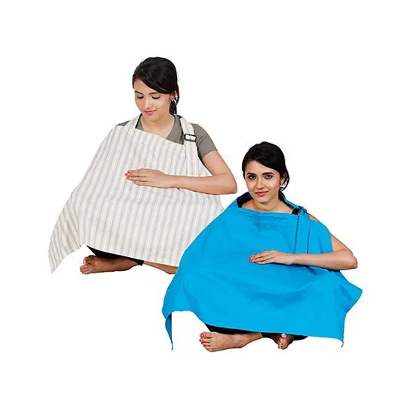 Lulamom Full Coverage Extra Wide Nursing Covers Pack of 2 – Light Blue & Beige