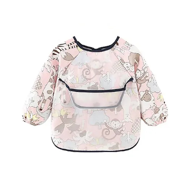 SYGA Animals Printed Waterproof Feeding Bib With Sleeves – Pink Beige