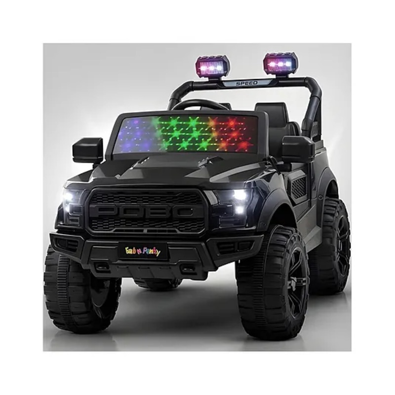 TodFod Battery Operated Ride-On Jeep for Kids  12V Rechargeable Big Size Electric Car Jeep with Music, Lights, Remote Control, Swing Mode, Safety Seat Belt – Dark Black