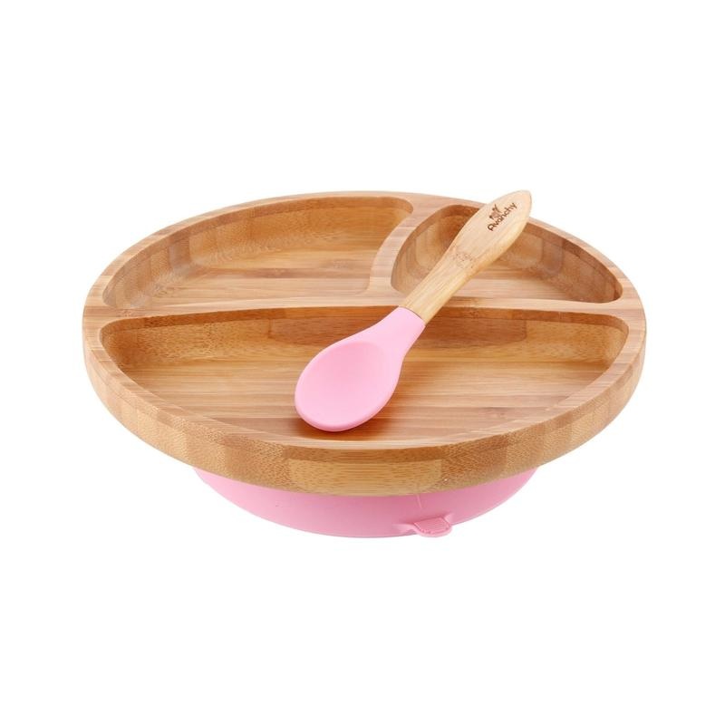 Avanchy | Bamboo Suction Toddler Plate & Spoon  Pink