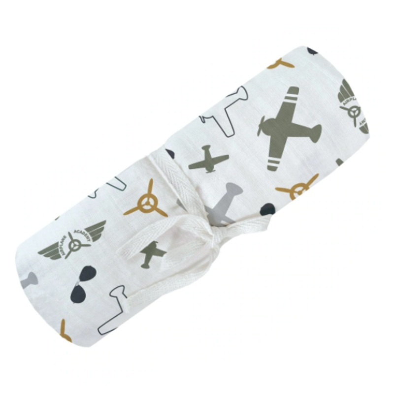 Perlimpinpin Cotton Muslin Swaddle Airplanes