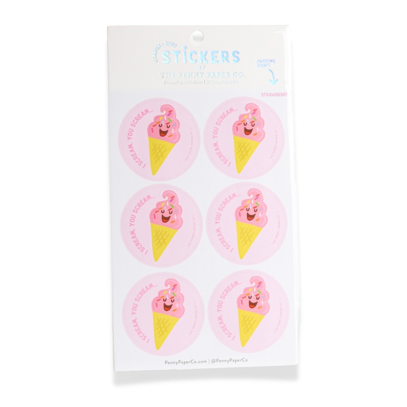 The Penny Paper Co. Scratch and Sniff Stickers – I Scream – You Scream, Strawberry Scented