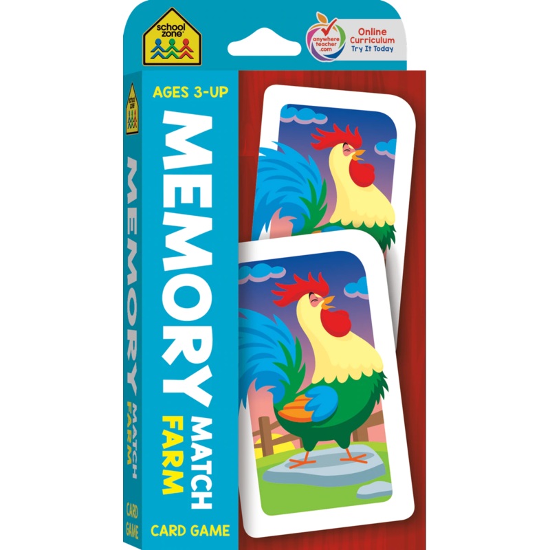 School Zone Memory Match Farm Card Game Ages 3-UP
