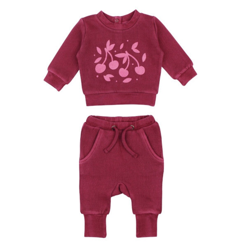 L’oved Baby Printed Fleece Sweatshirt & Jogger Set Sugarplum Cherries Infant