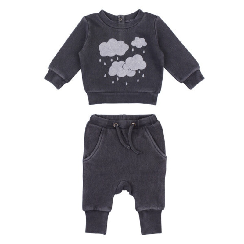 L’oved Baby Printed Fleece Sweatshirt & Jogger Set Coal Clouds Infant